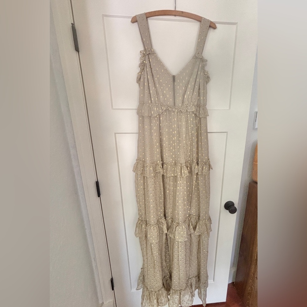 J. Crew beige and gold polka dot maxi dress